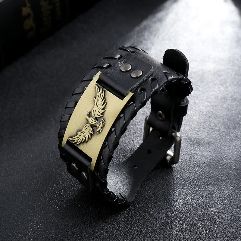 Sort Læderarmbånd med Ørn