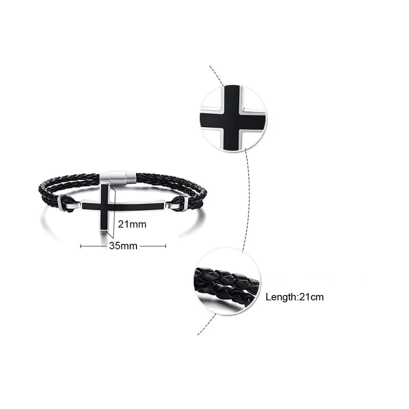 Læderarmbånd med kristent kors
