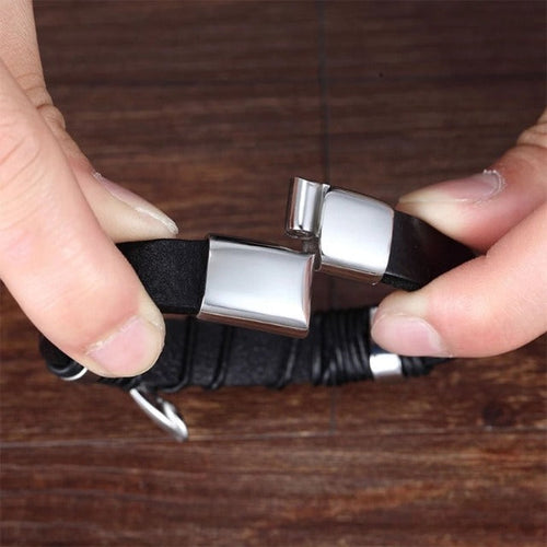 Læderarmbånd med kors til mænd 