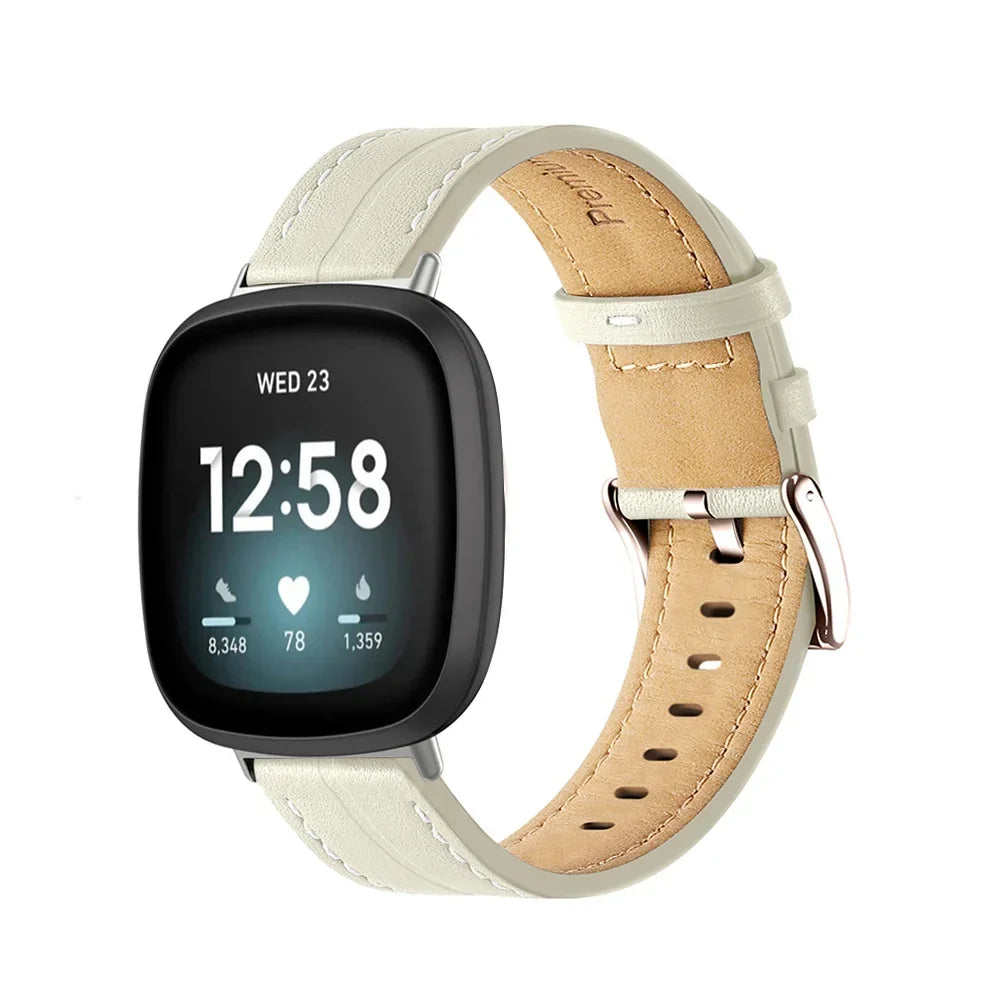 Læderarmbånd til Fitbit Versa 3, Versa 4, Sense 1 og Sense 2 ur hvid