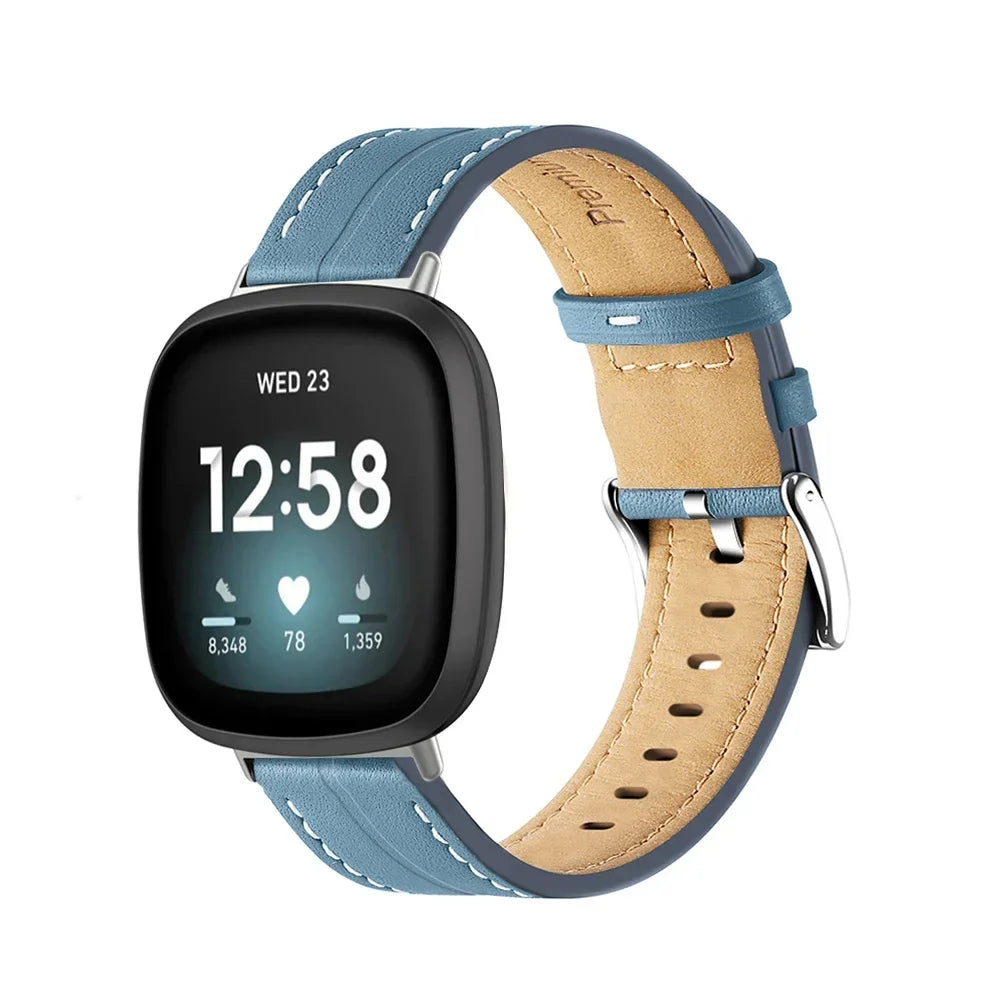 Læderarmbånd til Fitbit Versa 3, Versa 4, Sense 1 og Sense 2 ur blå