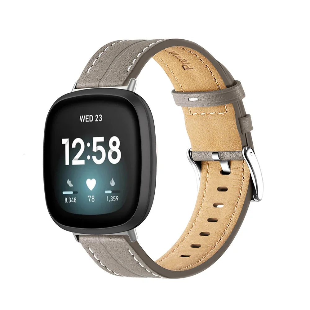 Læderarmbånd til Fitbit Versa 3, Versa 4, Sense 1 og Sense 2 ur grå