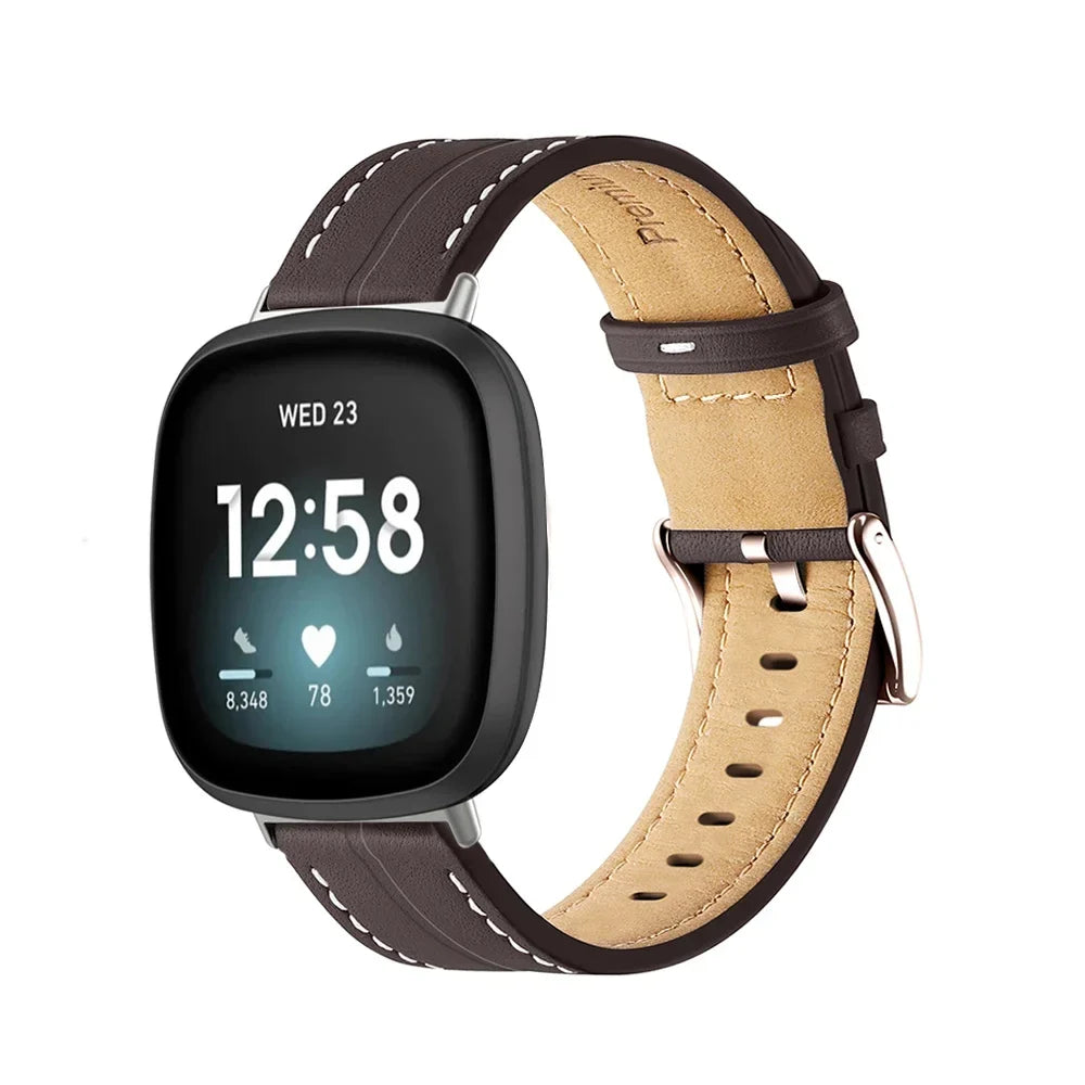 Læderarmbånd til Fitbit Versa 3, Versa 4, Sense 1 og Sense 2 ur brun