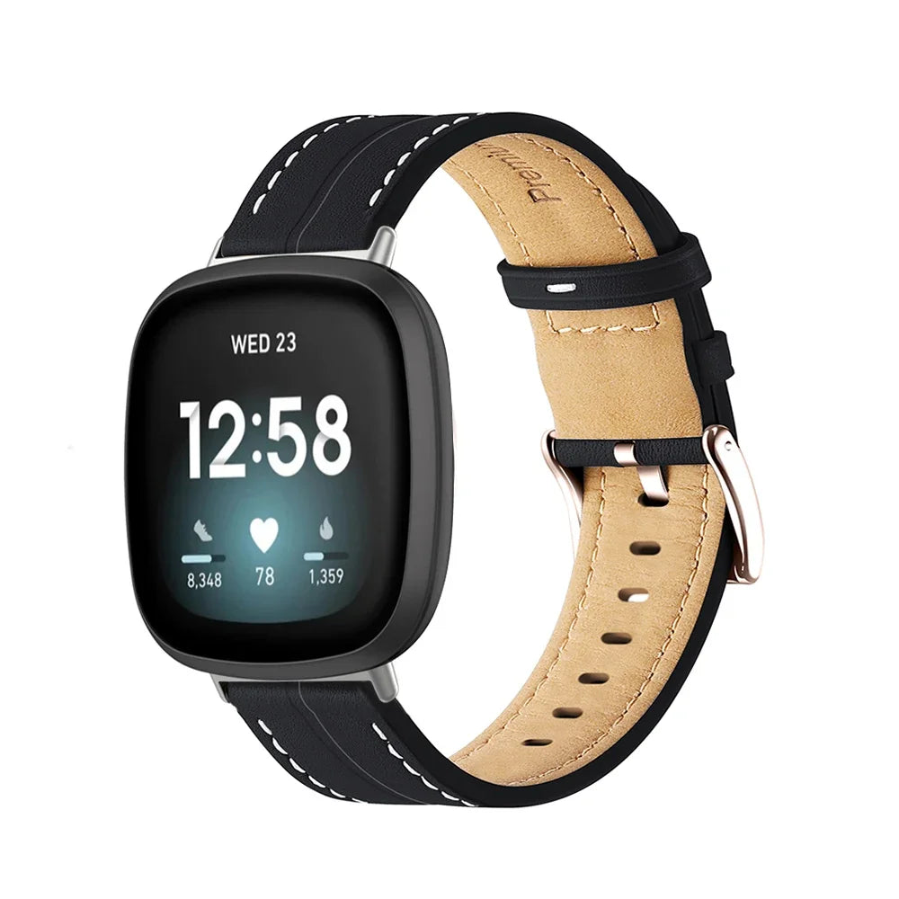 Læderarmbånd til Fitbit Versa 3, Versa 4, Sense 1 og Sense 2 ur sort