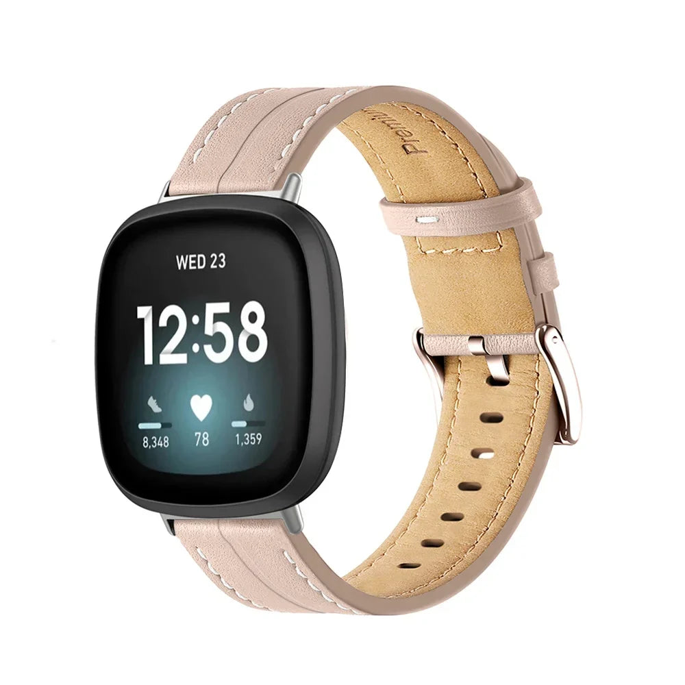 Læderarmbånd til Fitbit Versa 3, Versa 4, Sense 1 og Sense 2 ur rosa