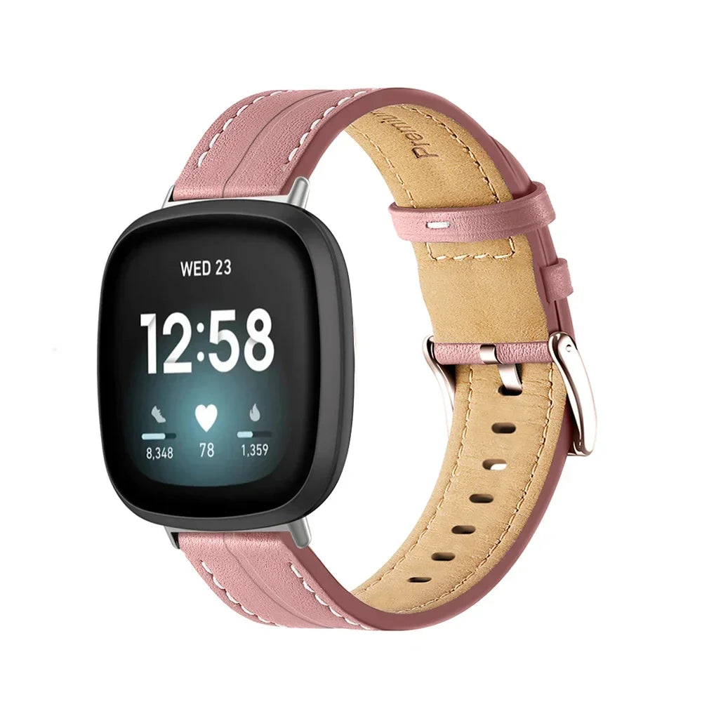 Læderarmbånd til Fitbit Versa 3, Versa 4, Sense 1 og Sense 2 ur rosa