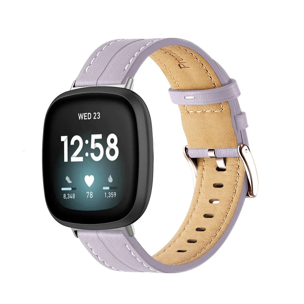 Læderarmbånd til Fitbit Versa 3, Versa 4, Sense 1 og Sense 2 ur lilla