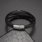 Flettet Læderarmbånd Egyptisk Ankh Kors sølv