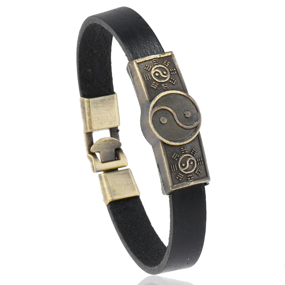 Bracelet en Cuir Yin Yang noir