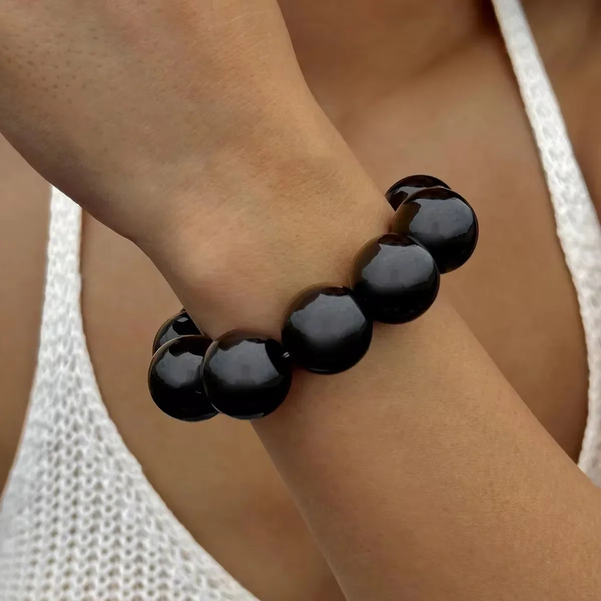 Bracelet en Perles de Couleurs pour Femme noir