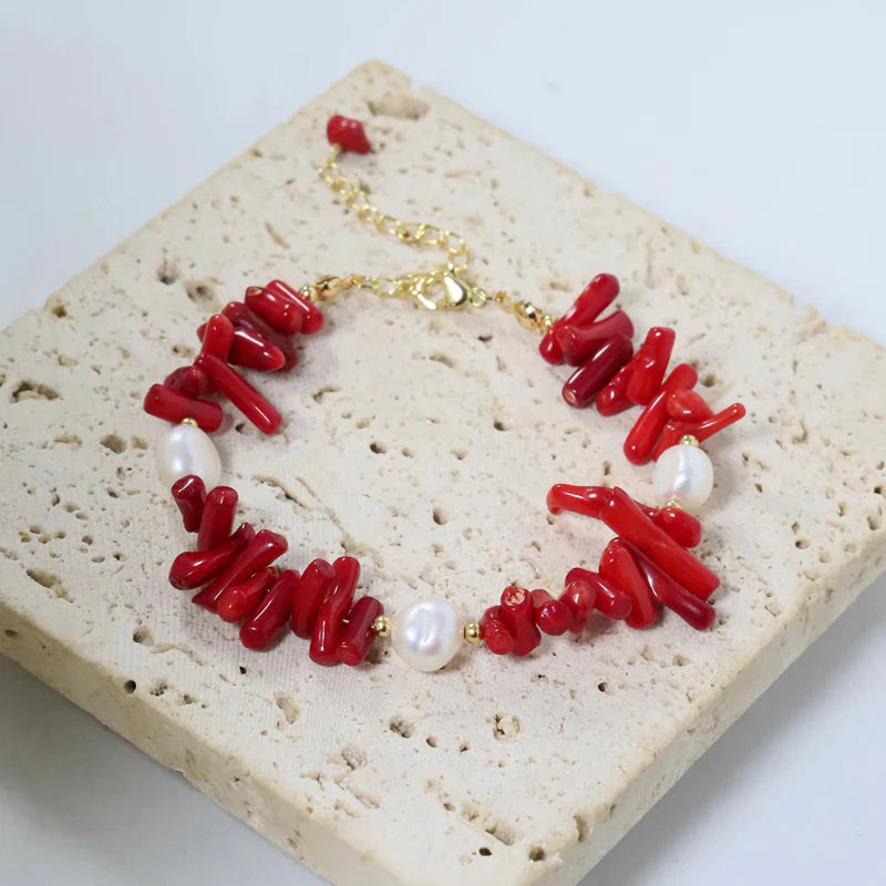 Bracelet en Pierre Corail et Perles