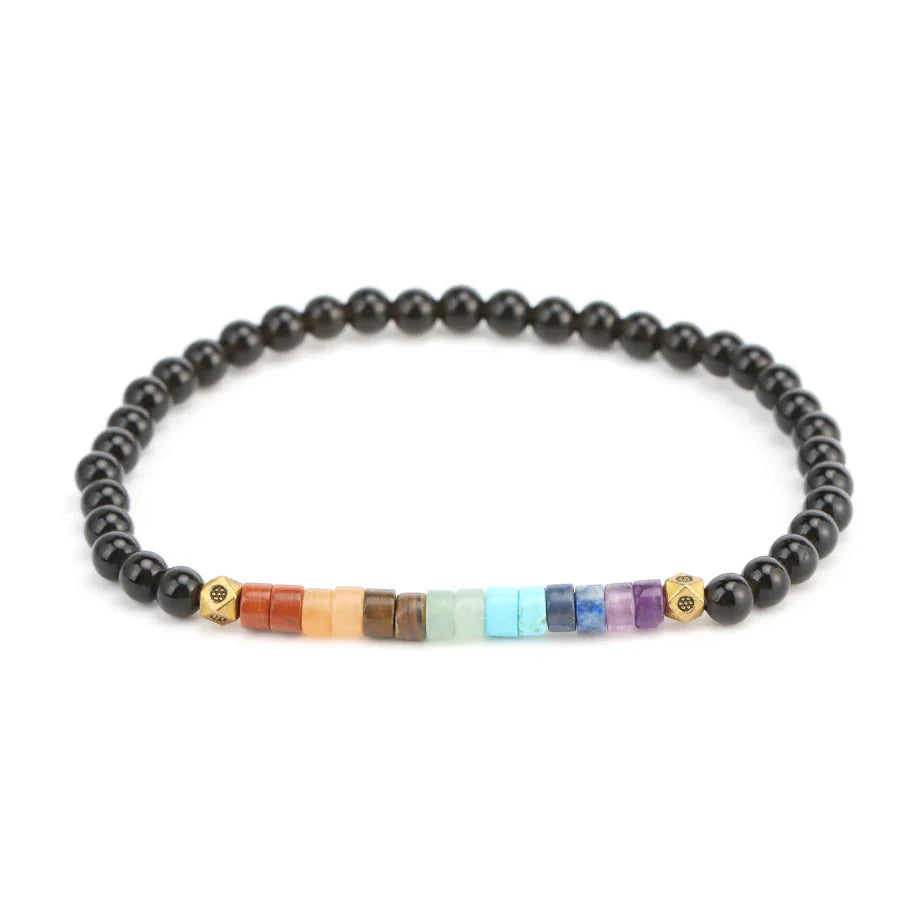 Armbånd i naturlige sten 7 chakraer sort obsidian
