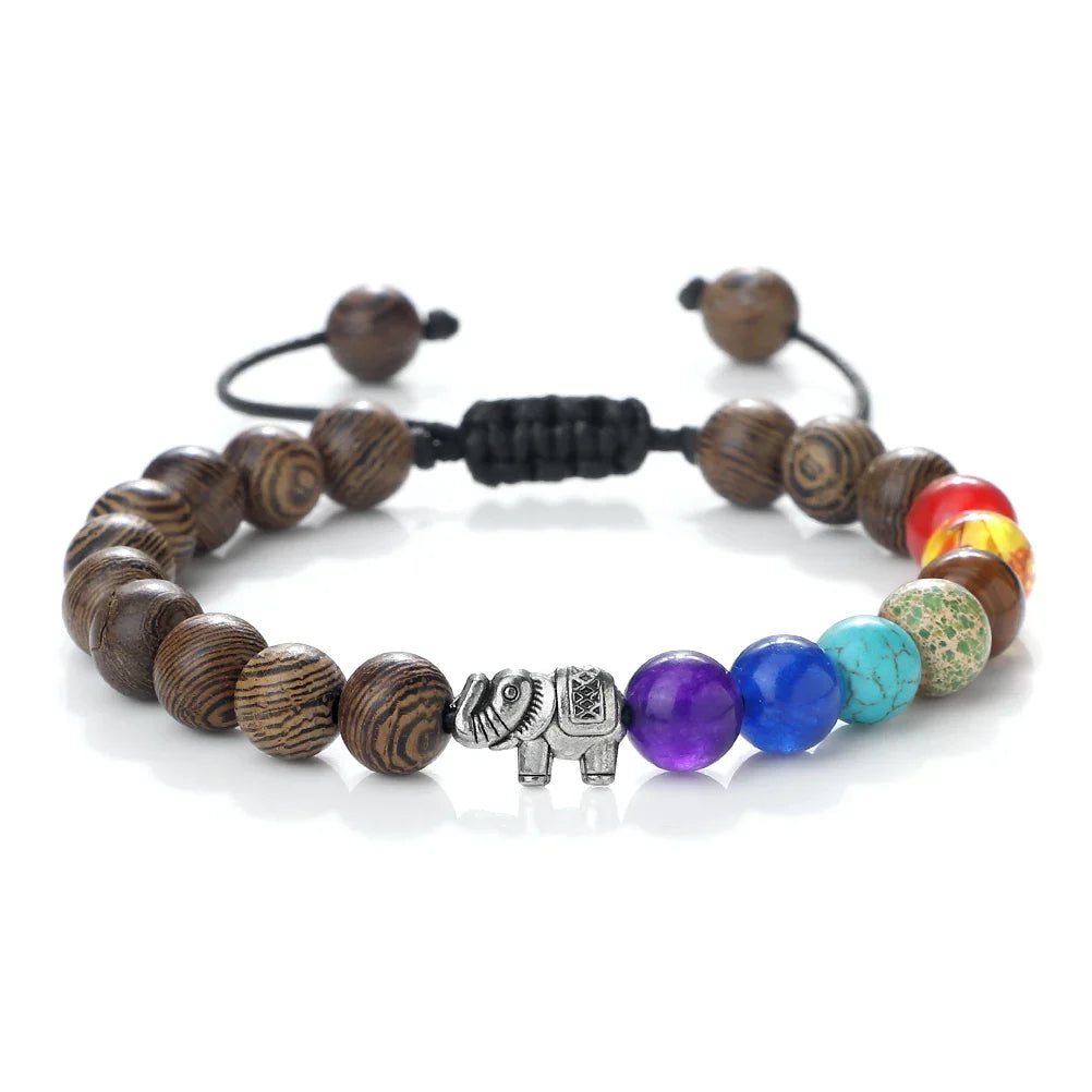 Bracelet en Pierres Naturelles et Eléphant 7 Chakras 8