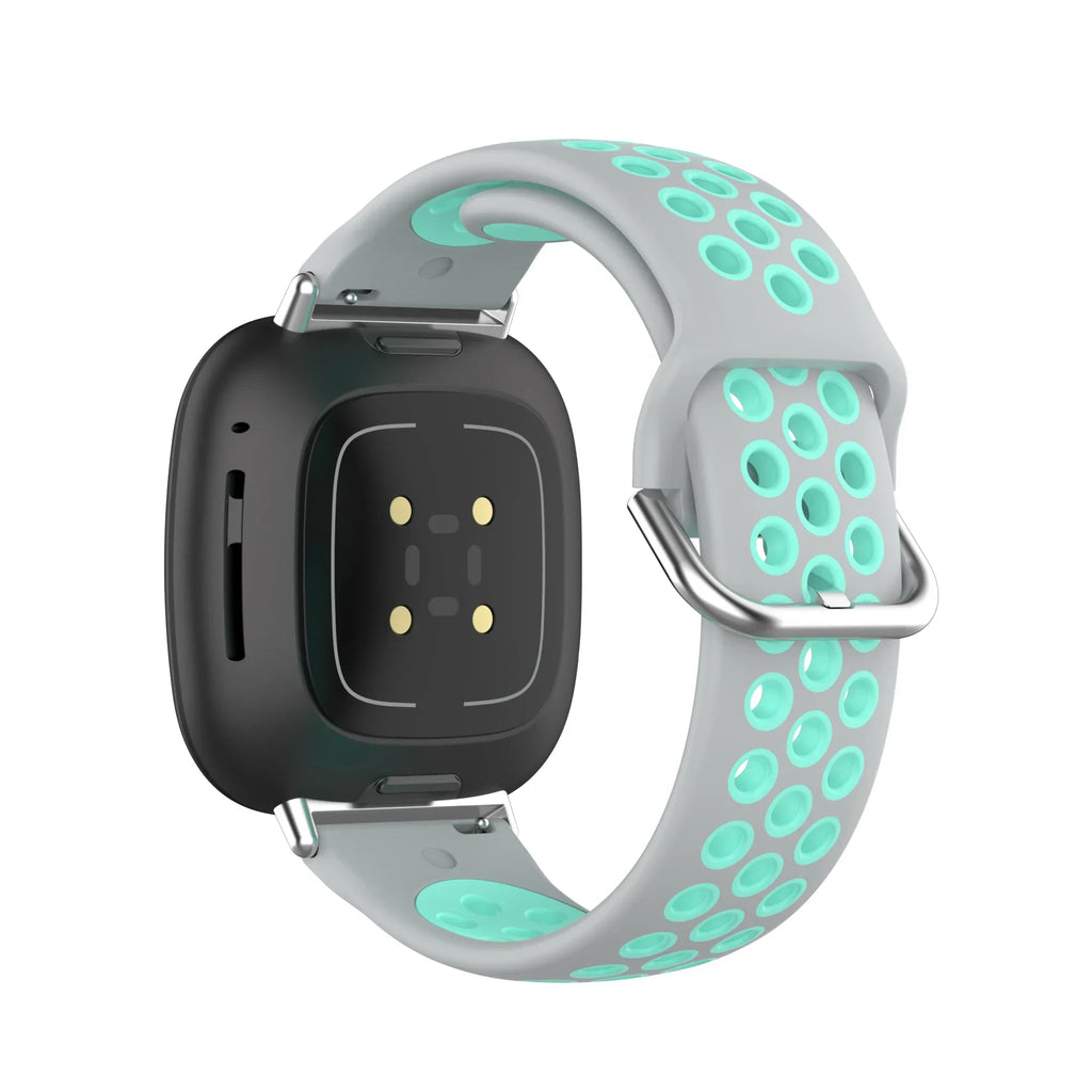 Silikoneurrem til Fitbit Versa 3, Versa 4, Sense 1 og Sense 2 ur i grå og cyan