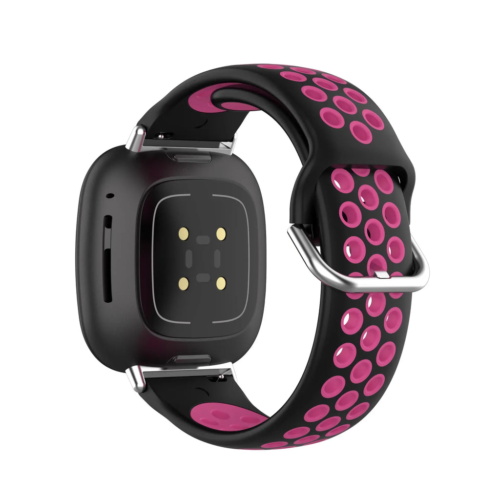 Silikoneurrem til Fitbit Versa 3, Versa 4, Sense 1 og Sense 2 ur i sort og rosa