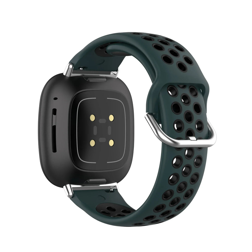 Silikoneurrem til Fitbit Versa 3, Versa 4, Sense 1 og Sense 2 ur i grøn og sort