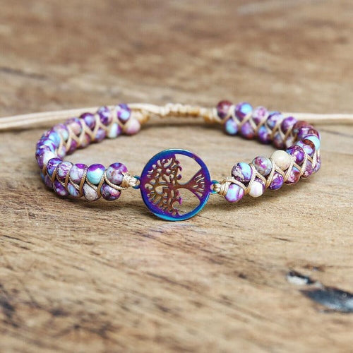 Armbånd til kvinder med naturlig lilla sten Livets træ