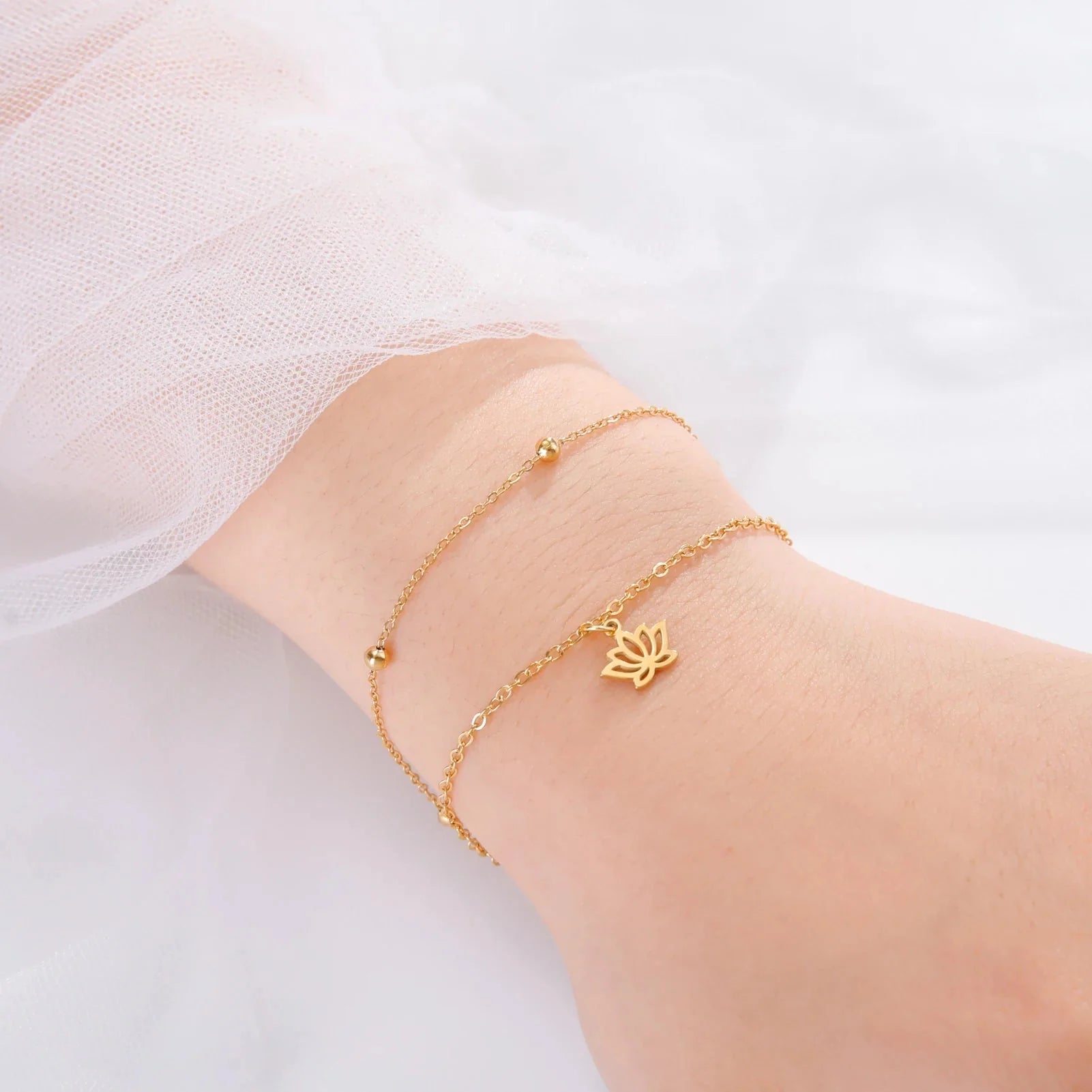 Bracelet Fleur de Lotus Femme Gourmette or