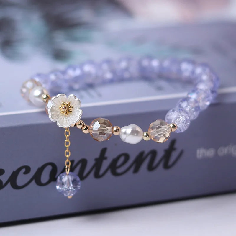 Bracelet Gourmette Fleur en Crystal bleu