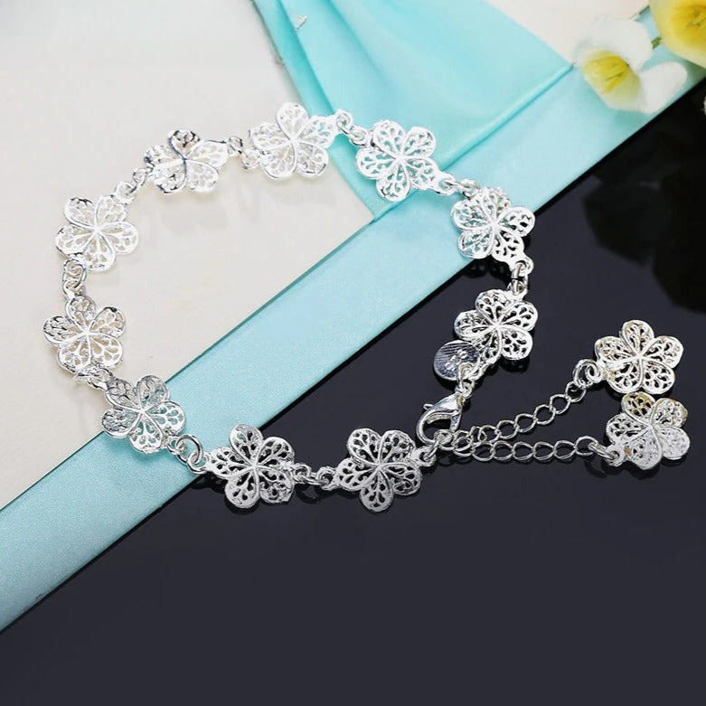 Armbånd Gourmette Blomster 5 Kronblade Sølvfarvede