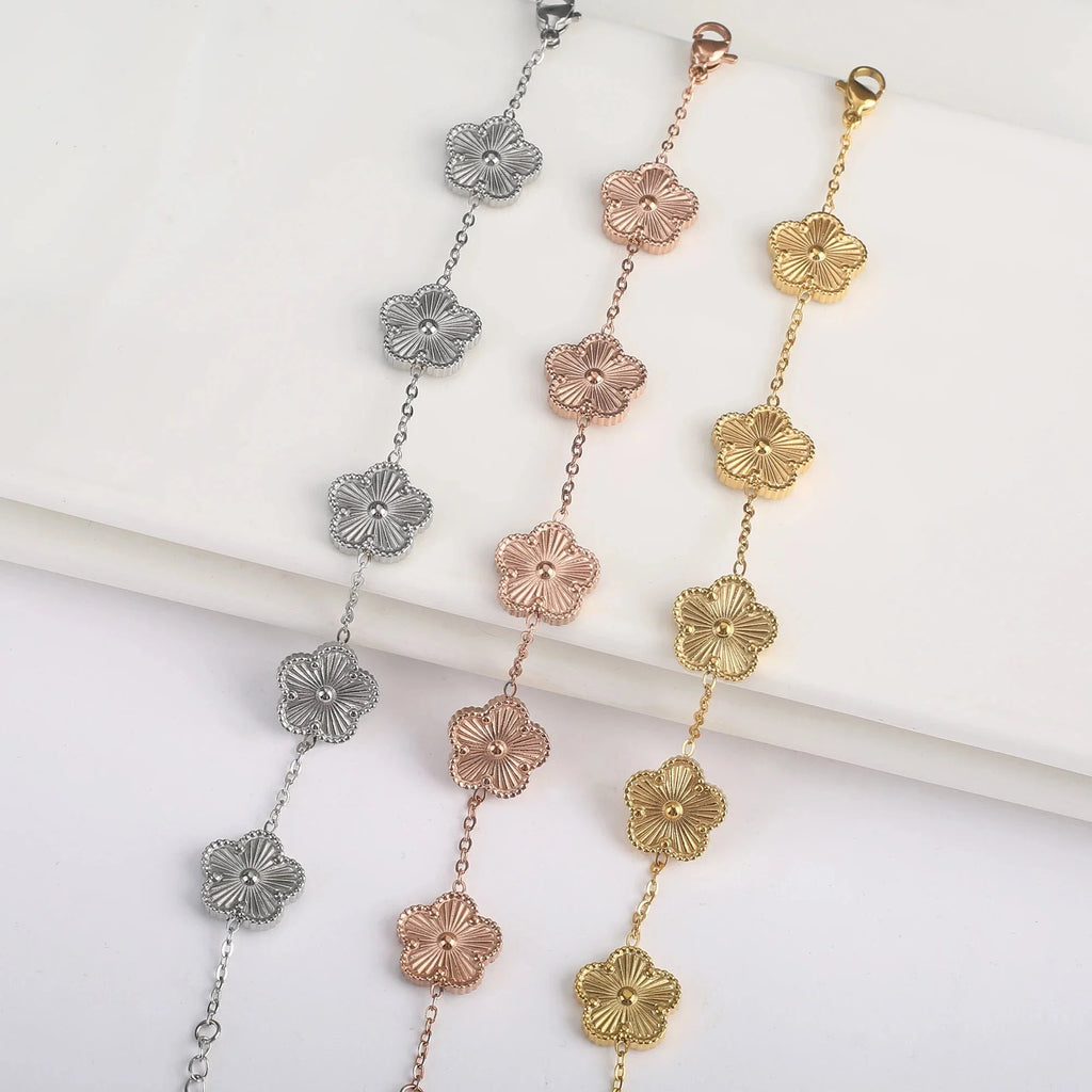 Bracelet Gourmette Fleurs à 5 Pétales or rose