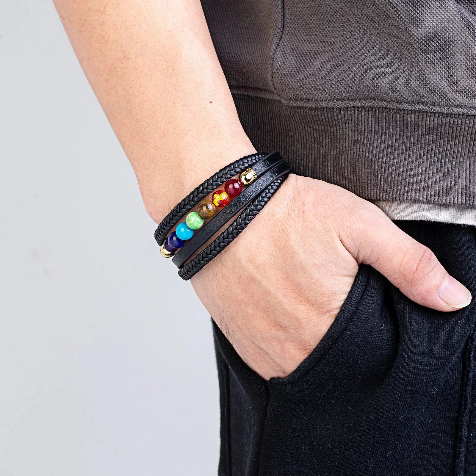 Pánský kožený náramek 7 čaker