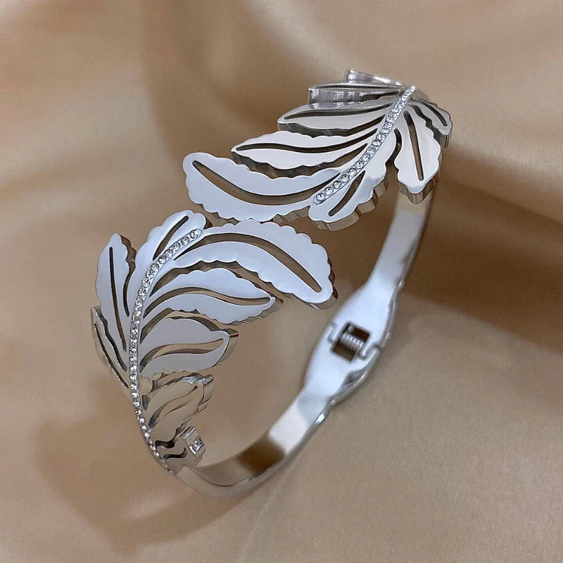 Bracelet Large Feuille de Palmier argent