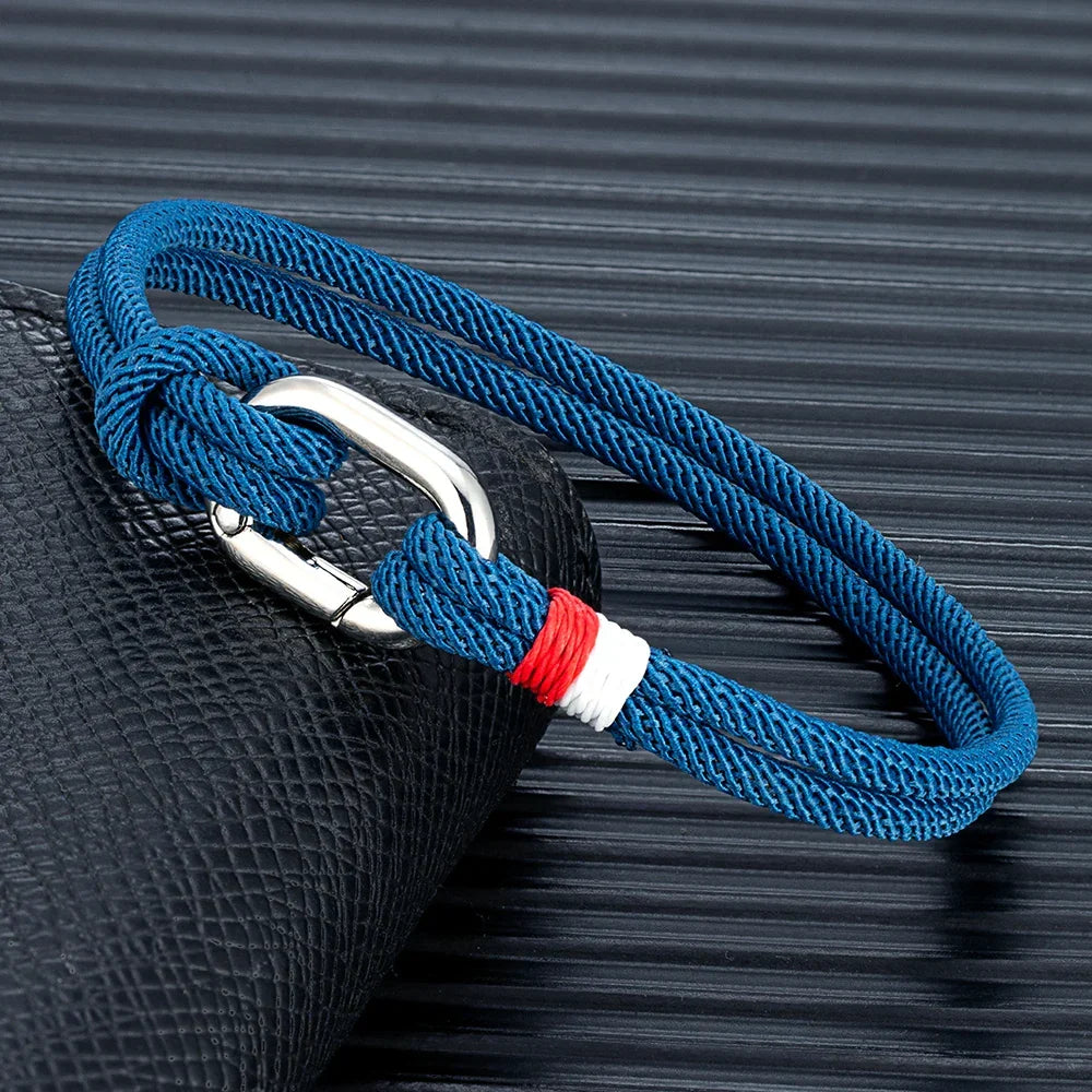 Nautisk armbånd i flettet snor med knute for herre eller dame, blå