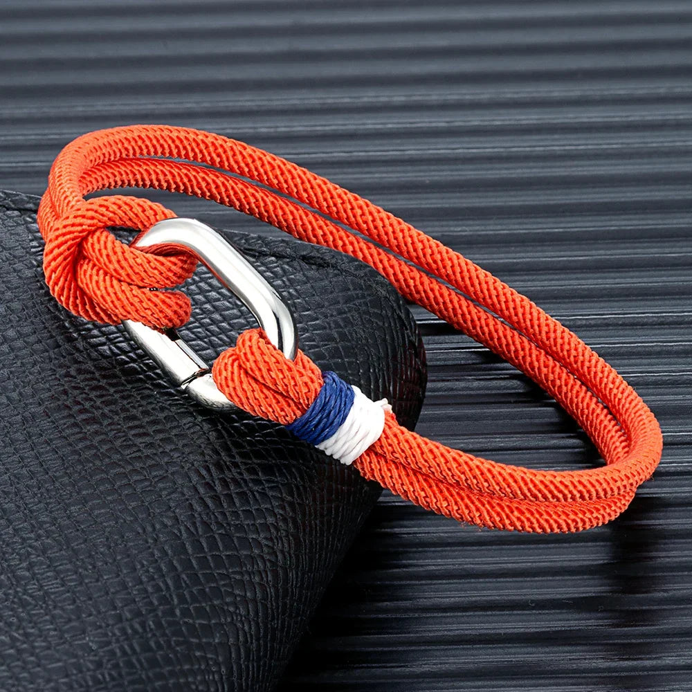 Nautisk armbånd i flettet snor med knute for herre eller dame, oransje