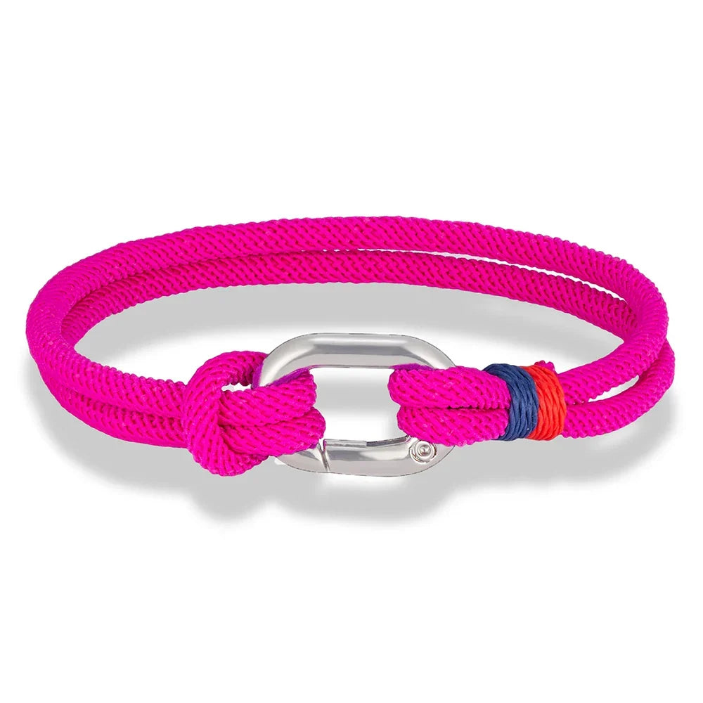 Nautisk armbånd i flettet snor med knute for herre eller dame, mørk rosa
