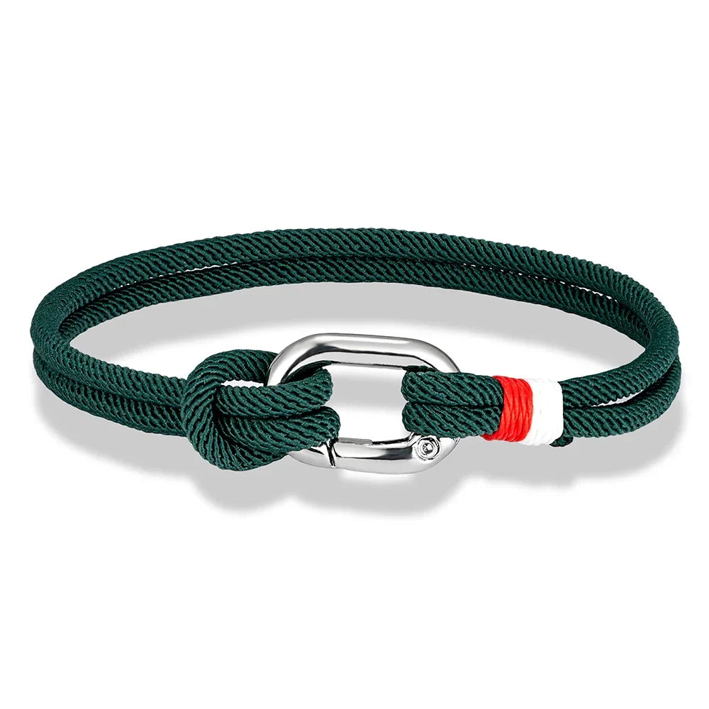 Nautisk armbånd i flettet snor med knute for herre eller dame, grønn