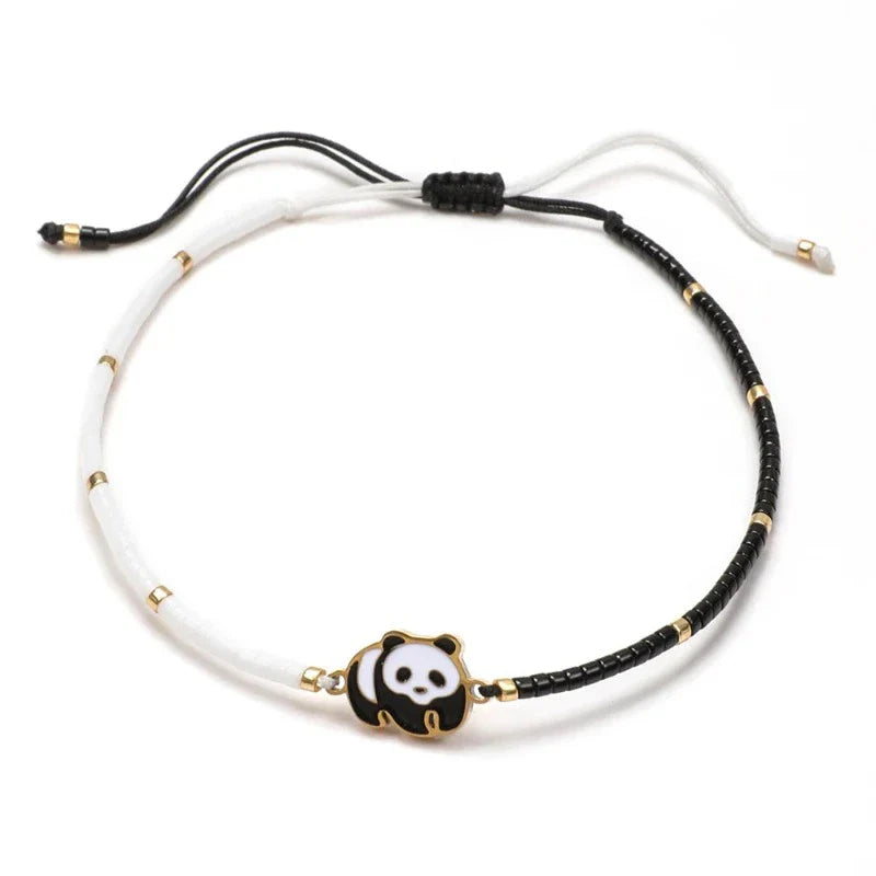 Bracelet Panda En Corde Blanc Et Noir