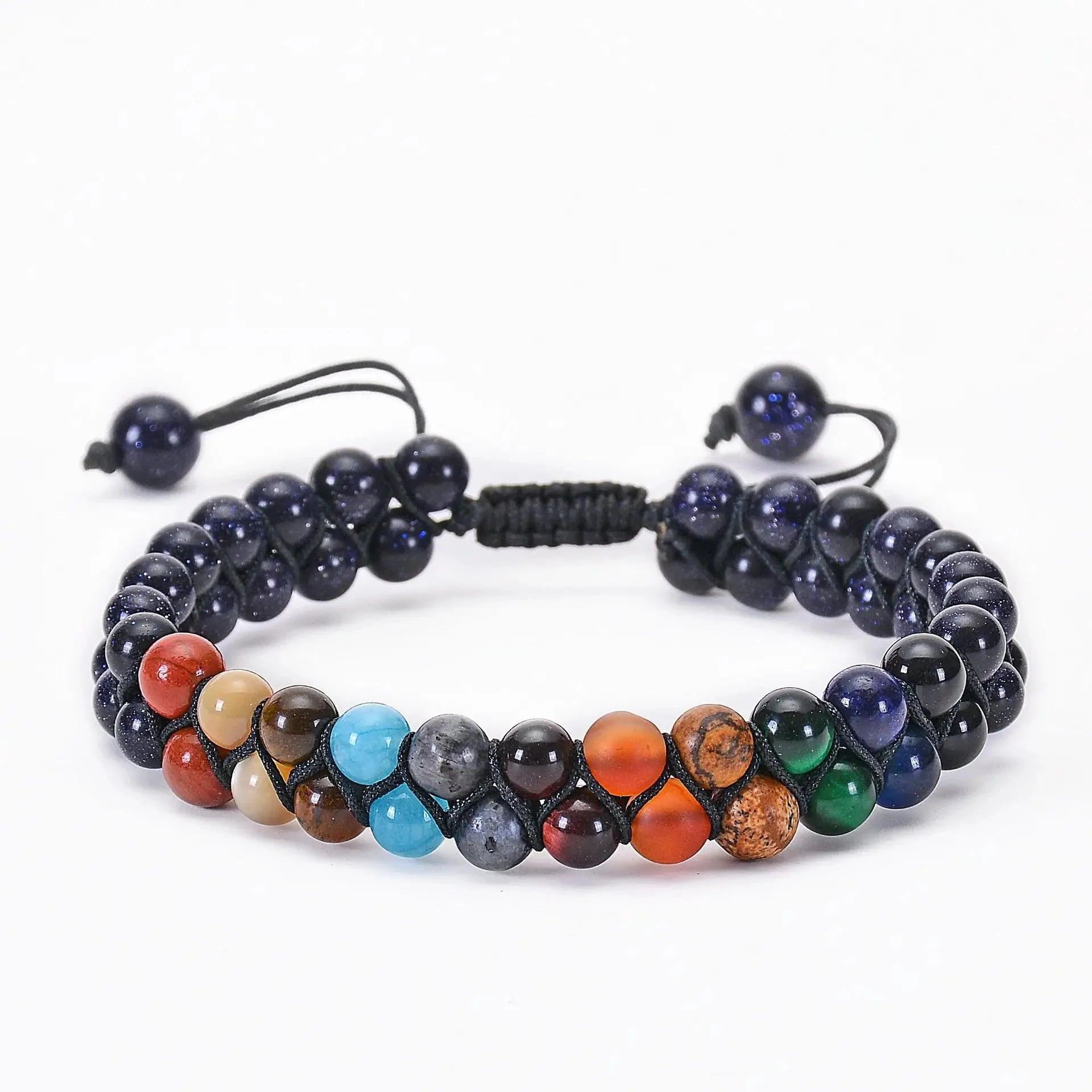 Sort 7 Chakra Sten Armbånd