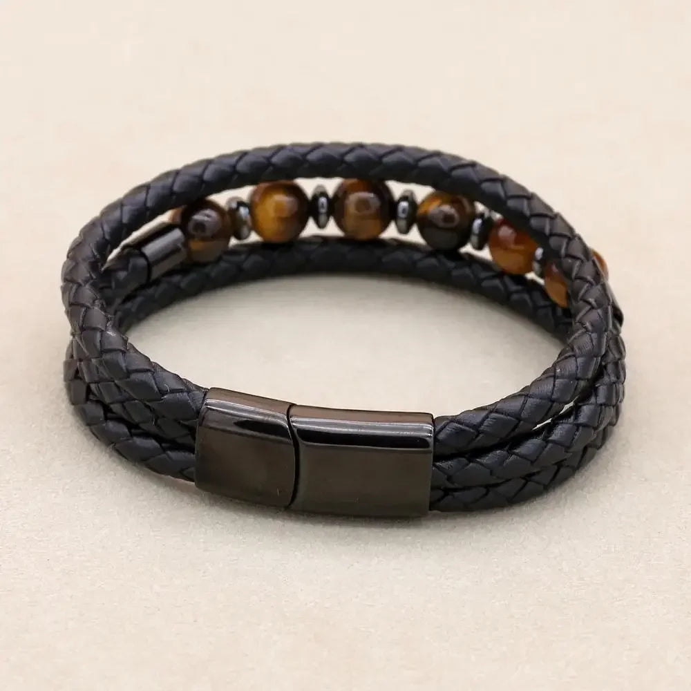 Bracelet Pierre Oeil de Tigre Cuir
