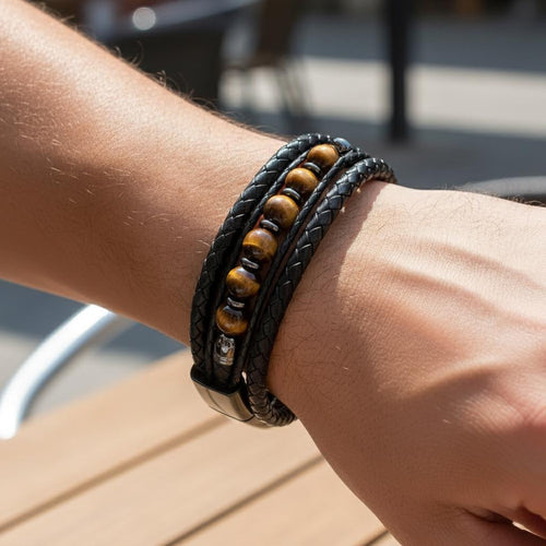 Tiger Eye Stone Bracelet Leather 
