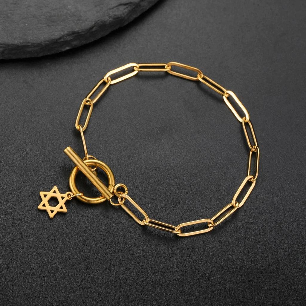 Damarmband för kvinnor med hängsmycke i form av Davidsstjärnan, judisk symbol, guld