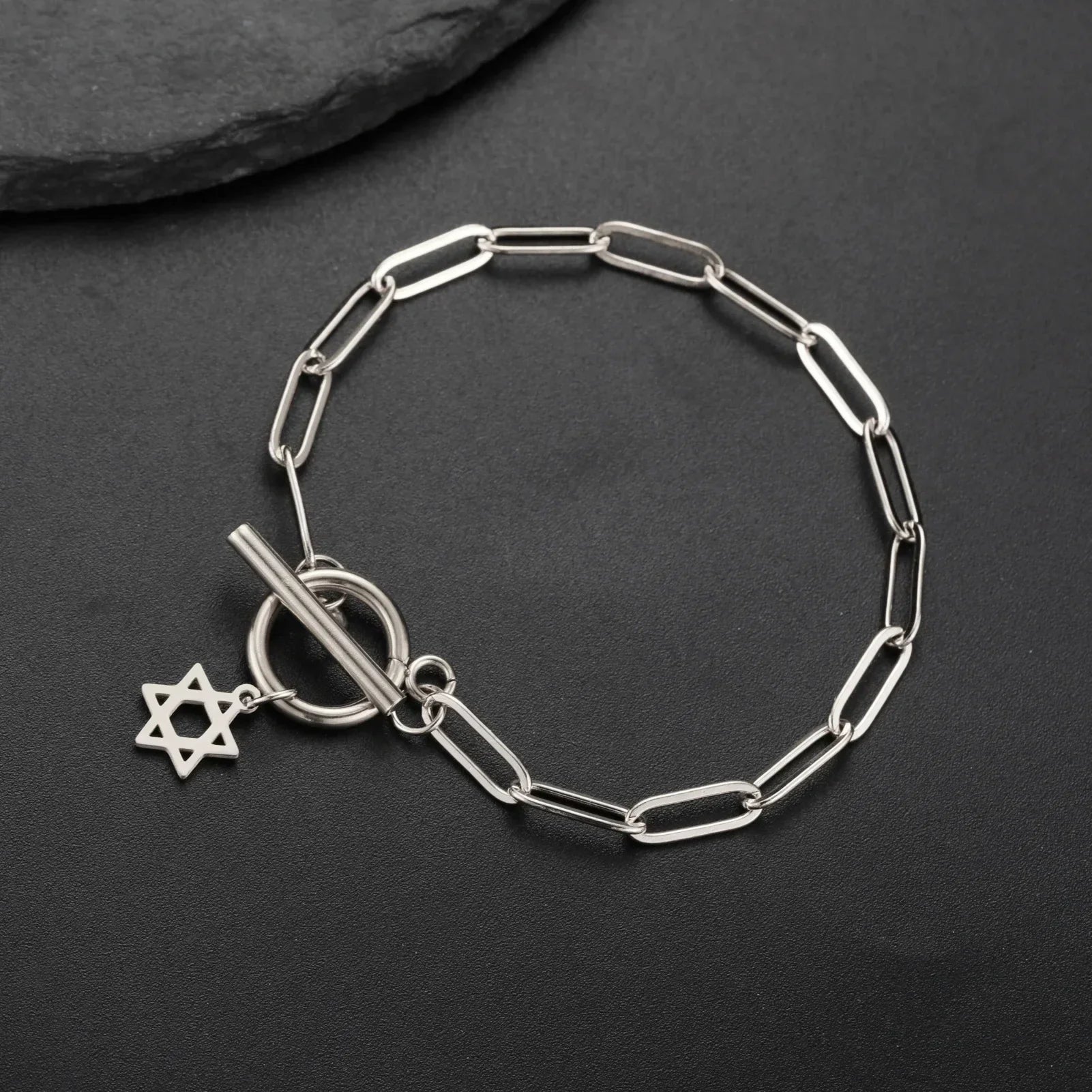 Damarmband för kvinnor med hängsmycke i form av Davidsstjärnan, judisk symbol, silver