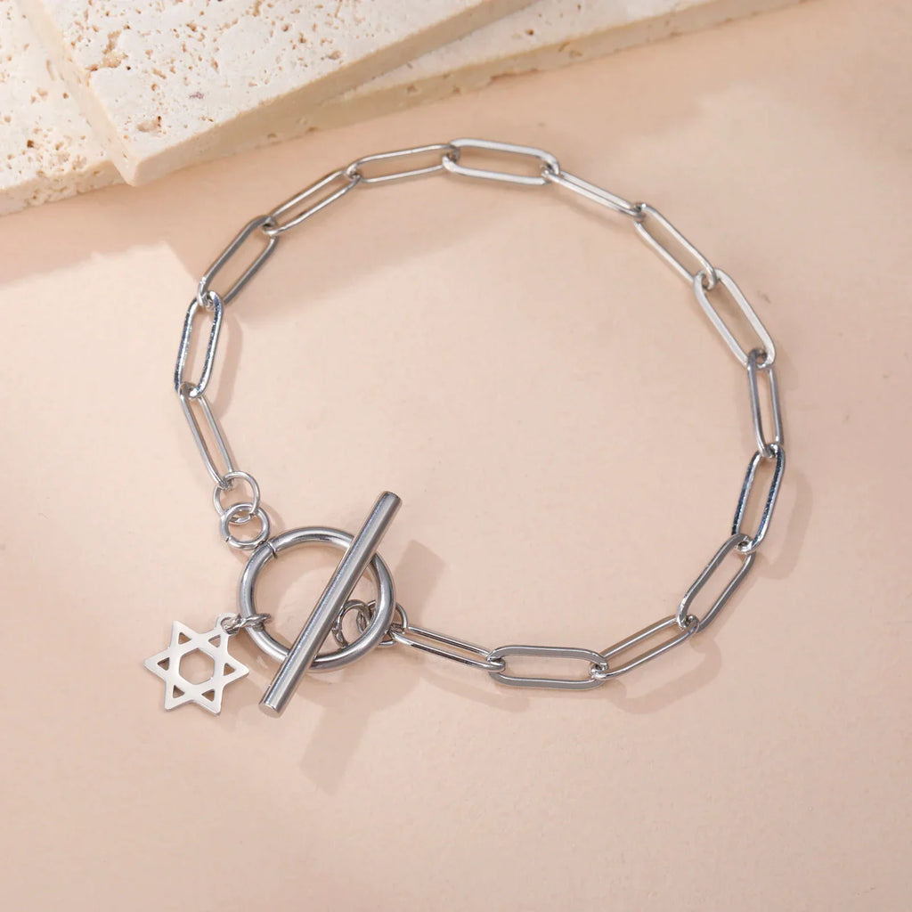 Damarmband för kvinnor med hängsmycke i form av Davidsstjärnan, judisk symbol, silver