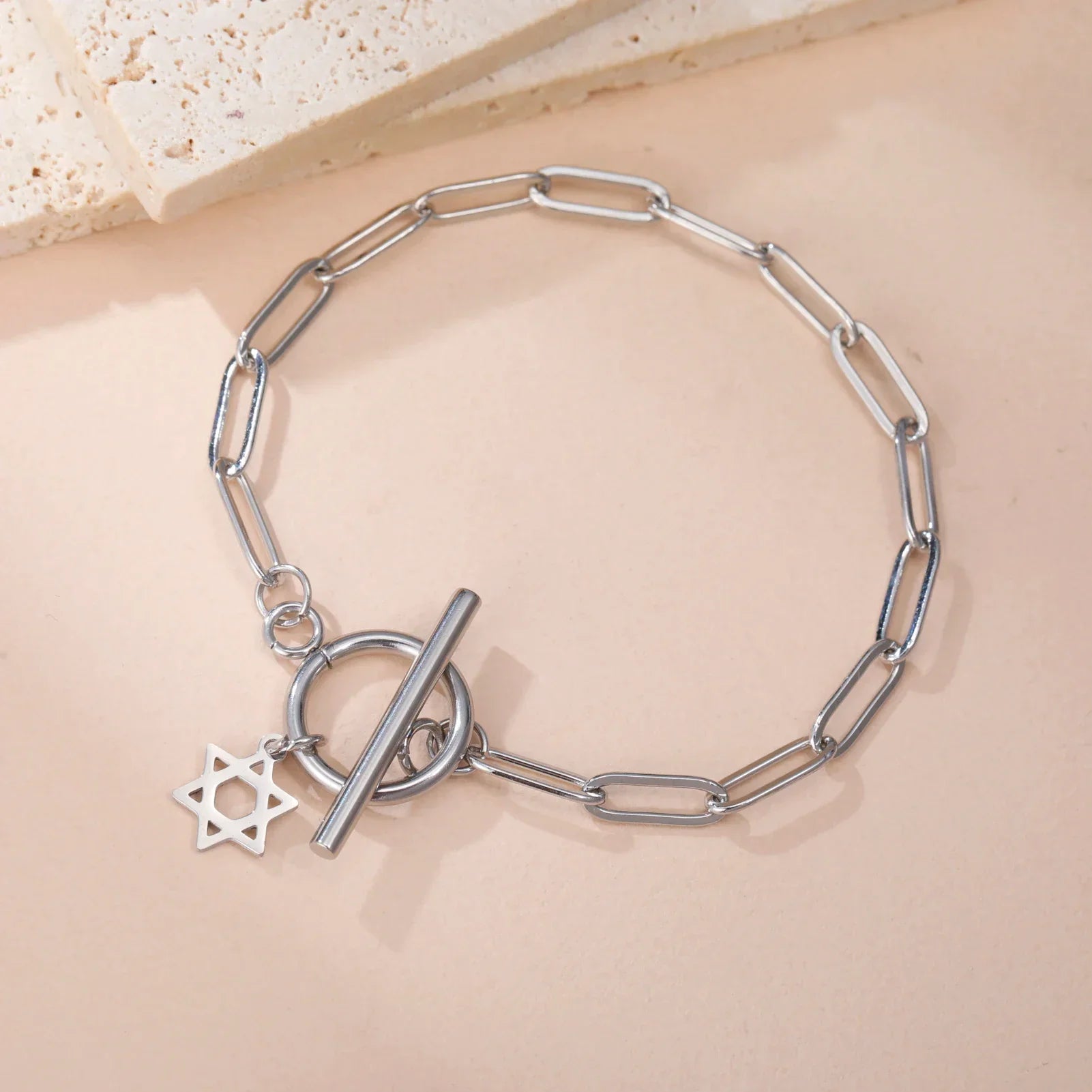 Damarmband för kvinnor med hängsmycke i form av Davidsstjärnan, judisk symbol, silver
