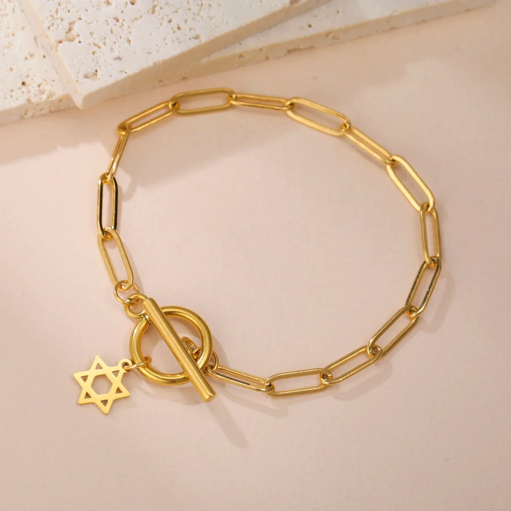 Damarmband för kvinnor med hängsmycke i form av Davidsstjärnan, judisk symbol, guld