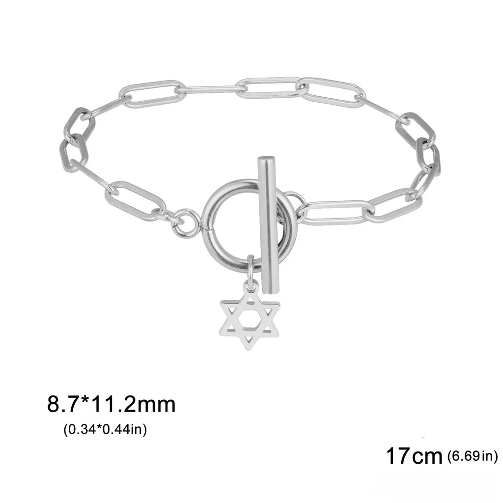 Damarmband för kvinnor med hängsmycke i form av Davidsstjärnan, judisk symbol, silver