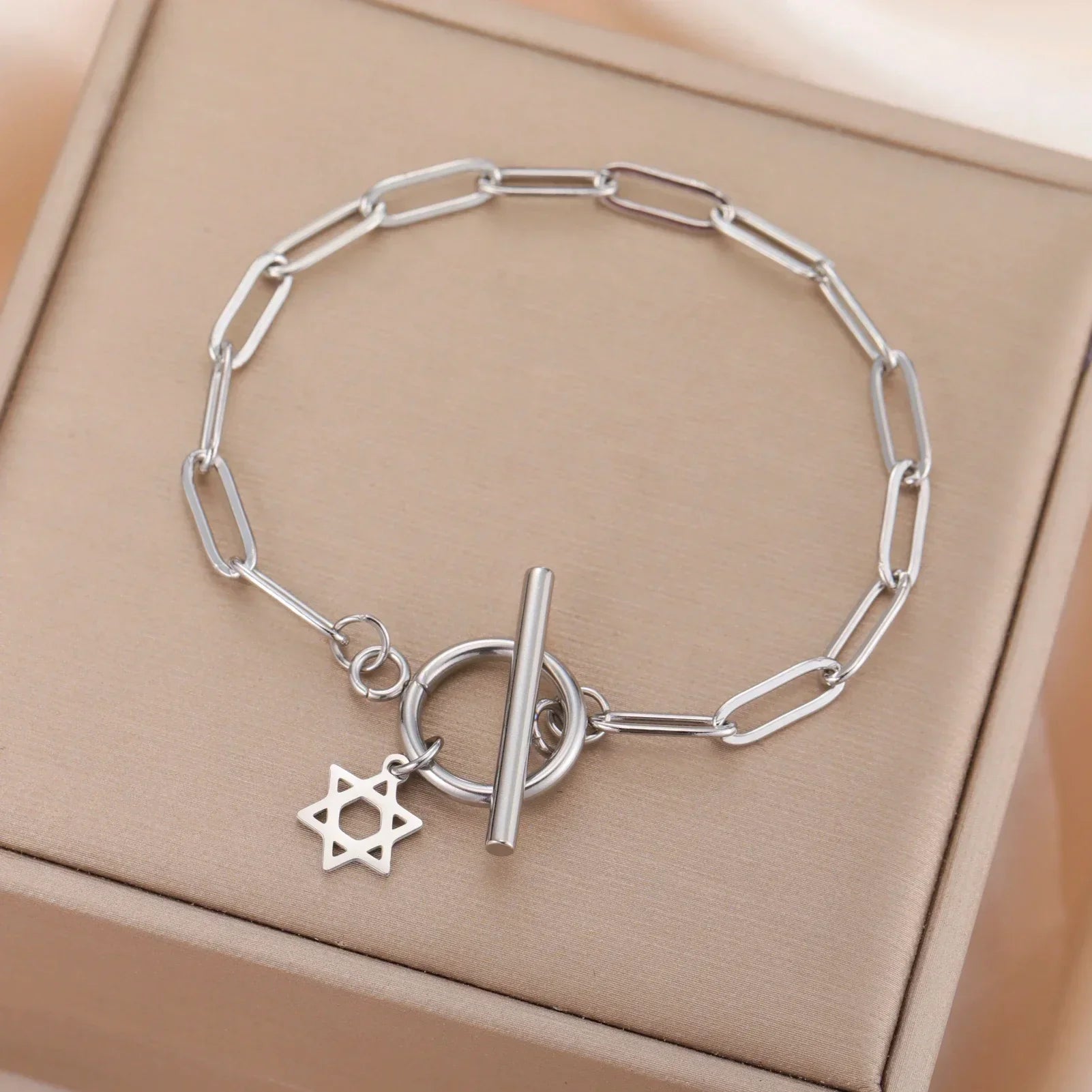 Damarmband för kvinnor med hängsmycke i form av Davidsstjärnan, judisk symbol, silver