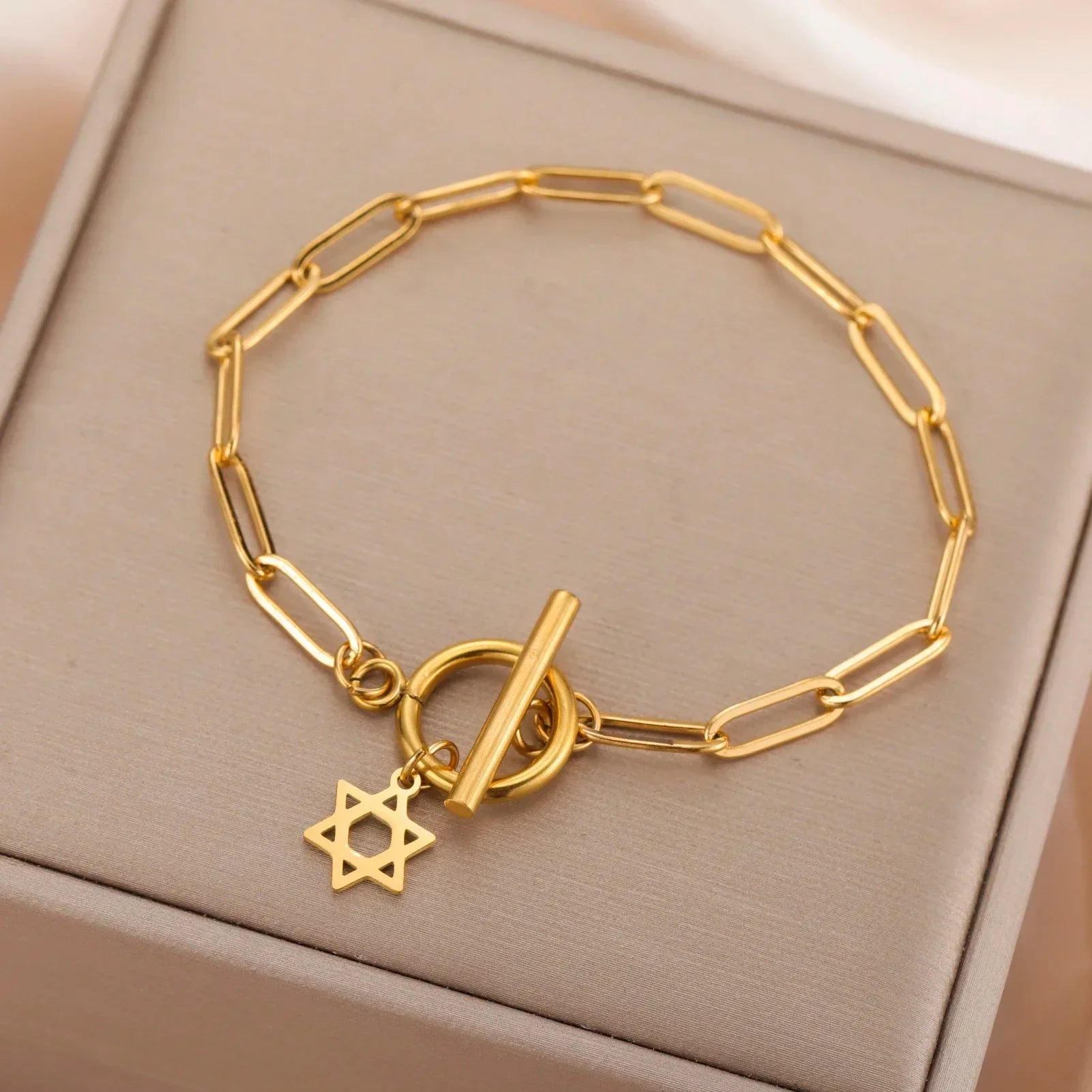 Damarmband för kvinnor med hängsmycke i form av Davidsstjärnan, judisk symbol, guld