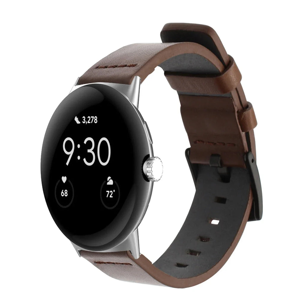 Brun lærreim til Google Pixel Watch 1, 2, 3, 41mm 45mm