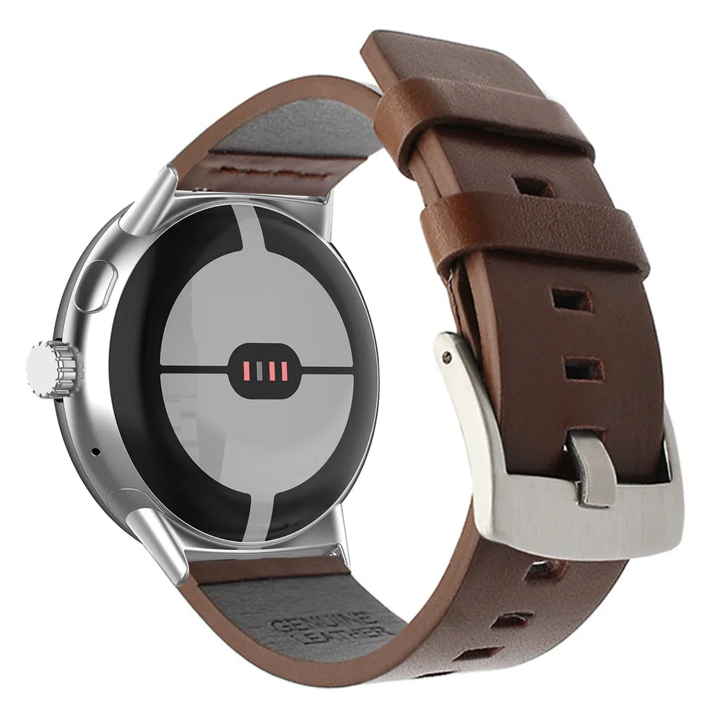 Brun lærreim til Google Pixel Watch 1, 2, 3, 41mm 45mm