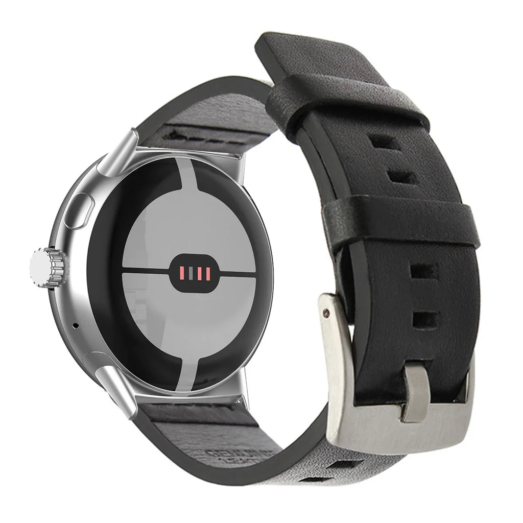 Brun lærreim til Google Pixel Watch 1, 2, 3, 41mm 45mm svart