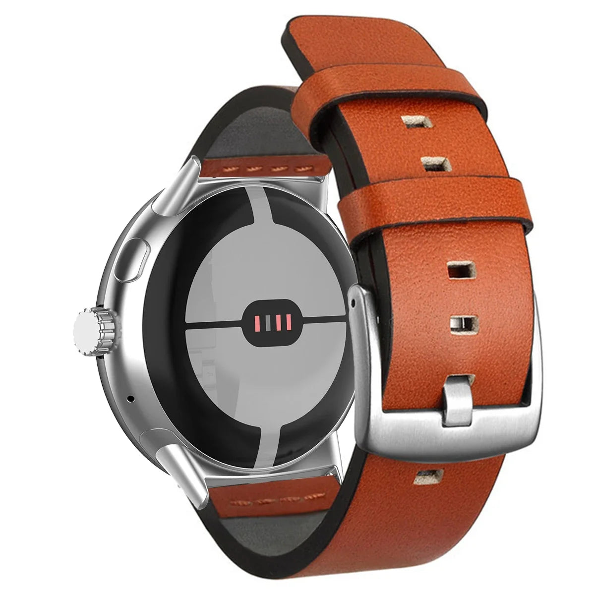 Oransje lærreim til Google Pixel Watch 1, 2, 3, 41mm 45mm