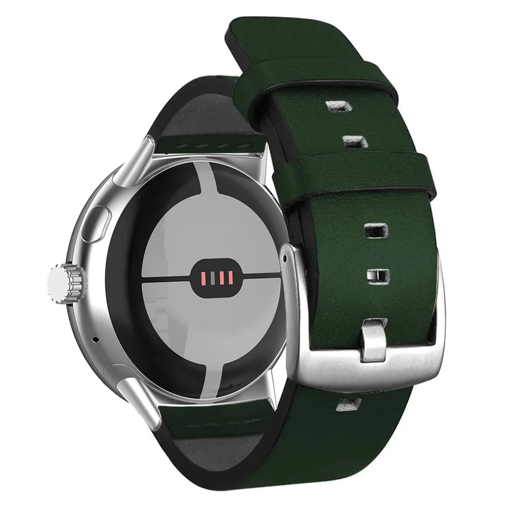 Brun lærreim til Google Pixel Watch 1, 2, 3, 41mm 45mm grønn