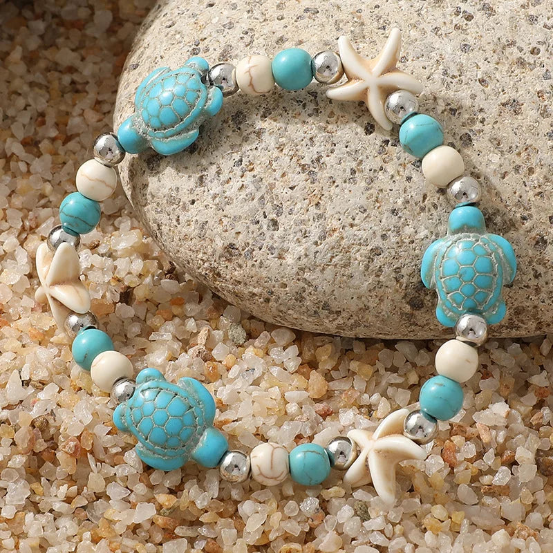 Bracelet Style Bohême Tortues et Etoiles de Mer Coquillage