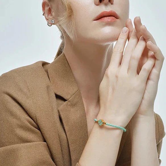 Bracelet Tressé en Cuir avec Trèfle à 4 Feuilles vert